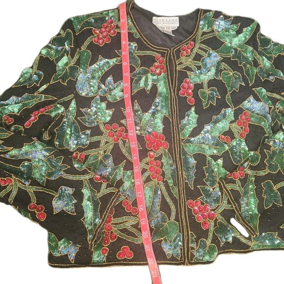 NiteLine By Della Roufogali Floral Silk Sequin  Jacket Size L Christmas New Year - Picture 4 of 10